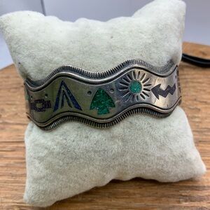 Carolyn Pollock Inlay Multi Gemstone Sterling Silver Storyteller Cuff Bracelet